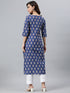Blue Cotton Floral Print Straight Kurta